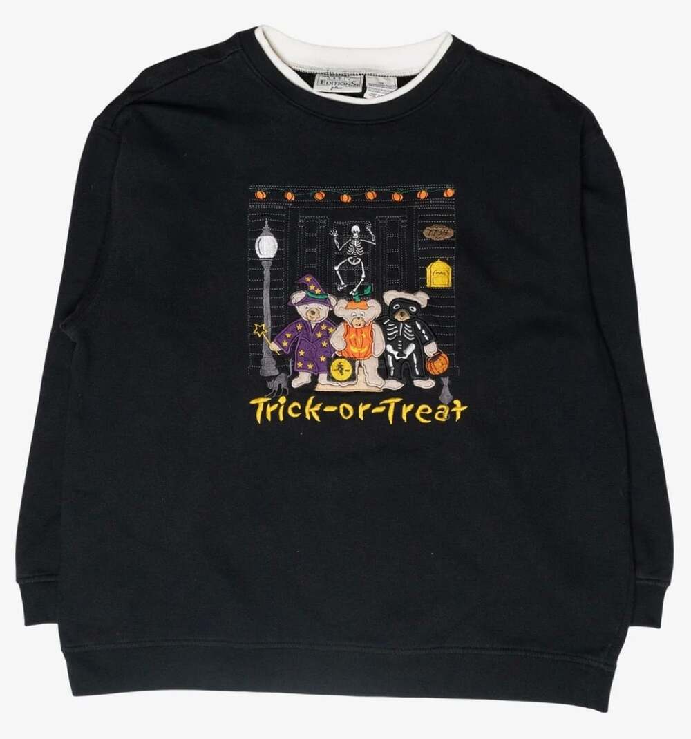Vintage 90s Halloween Trick or Treat Bears Embroidered Sweatshirt Women’s 3X